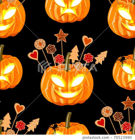 Halloween seamless pattern witn pumpkins and biscuits for the children. 70523990