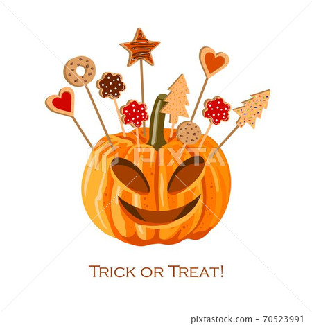 Halloween pumpkin with biscuits for the children. Halloween pumpkin with biscuits for the children. 70523991