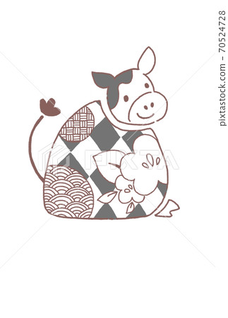 New Year's card 2021 Ox year illustration line art New Year's card 2021 Ox year illustration line art 70524728