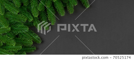 Top view Banner of frame made of fir tree on colorful background with copy space. Merry Christmas concept 70525174