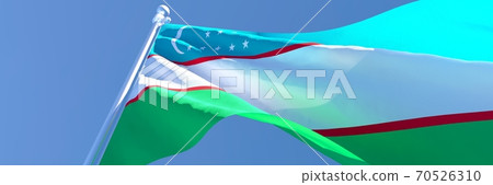 3D rendering of the national flag of Uzbekistan waving in the wind 70526310