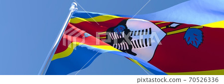 3D rendering of the national flag of Swaziland waving in the wind 3D rendering of the national flag of Swaziland waving in the wind 70526336