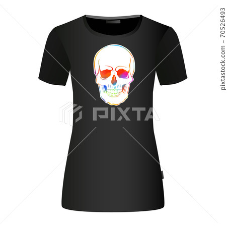 Multi-colored skull. Mixed media. T-shirt print. Vector illustration 70526493