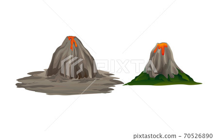 Volcano with Hot Lava and Rocky Mountain Vector Set Volcano with Hot Lava and Rocky Mountain Vector Set 70526890