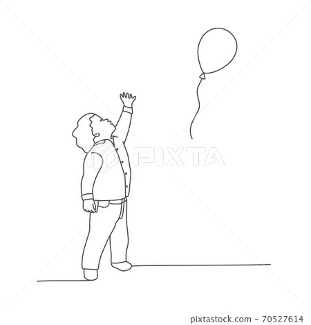 Little boy reaches for a balloon. 70527614