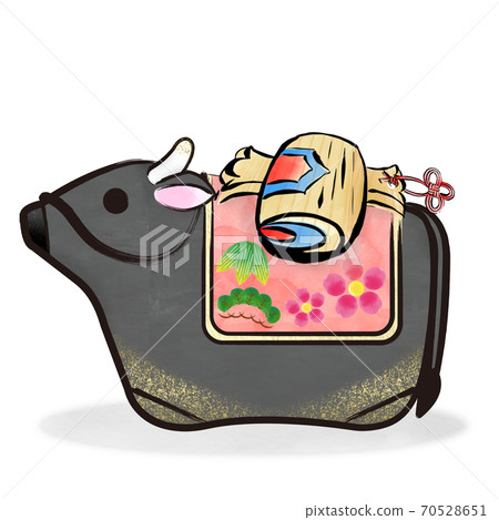 Ox year brush stroke Japanese black beef, clay bell and gavel cut illustration Ox year brush stroke Japanese black beef, clay bell and gavel cut illustration 70528651