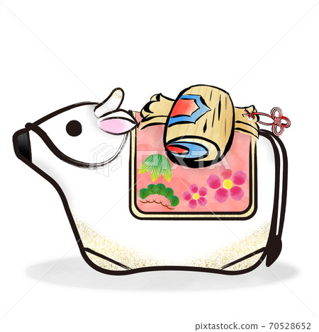 Ox year brush stroke white cow clay bell and gavel cut illustration Ox year brush stroke white cow clay bell and gavel cut illustration 70528652