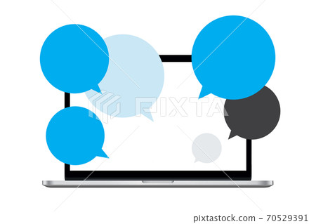 Chatting Window Social Media Bubbles on Laptop, People Remote Working Chatting Window Social Media Bubbles on Laptop, People Remote Working 70529391