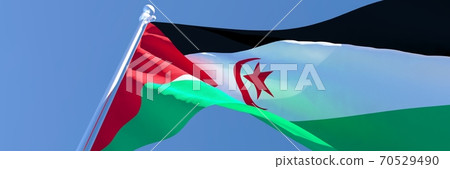 3D rendering of the national flag of Sahrawi Arab waving in the wind 70529490