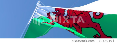 3D rendering of the national flag of Wales waving in the wind 70529491