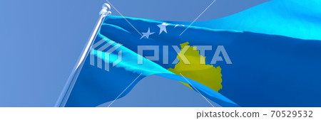 3D rendering of the national flag of Kosovo waving in the wind 3D rendering of the national flag of Kosovo waving in the wind 70529532