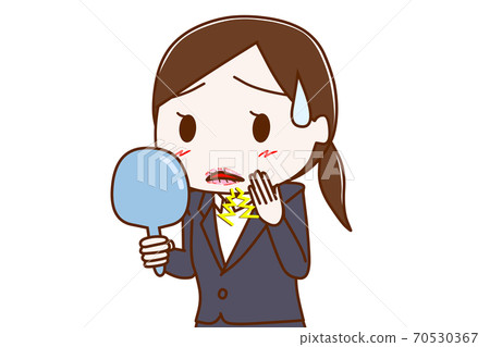 A woman in a suit that hurts because her lips are dry and dry 70530367