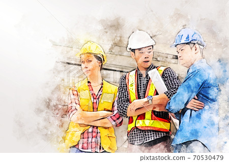 Abstract colorful engineer teamwork planning work on watercolor illustration painting background. 70530479