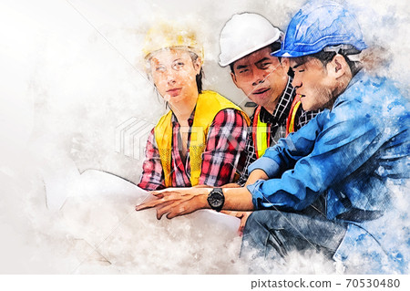 Abstract colorful engineer teamwork planning work on watercolor illustration painting background. Abstract colorful engineer teamwork planning work on watercolor illustration painting background. 70530480