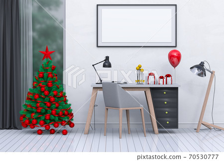 mock up poster frame Christmas interior workspace room. 3d render mock up poster frame Christmas interior workspace room. 3d render 70530777
