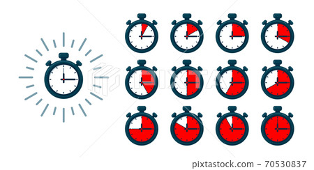 Timer icons set. Vector stopwatch illustration - clocks at different times Timer icons set. Vector stopwatch illustration - clocks at different times 70530837