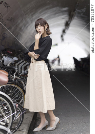 Portrait female autumn outfit whole body 70531077