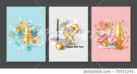 Set of Merry Christmas and Happy New Year greeting card template. Vector illustration. 70531241
