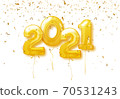 Happy New Year 2021 Background. 2021 number of golden balloons with confetti. Vector illustration. 70531243