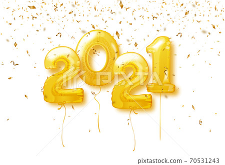 Happy New Year 2021 Background. 2021 number of golden balloons with confetti. Vector illustration. 70531243