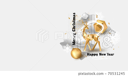 Merry Christmas and Happy New Year greeting card template. Vector illustration. 70531245