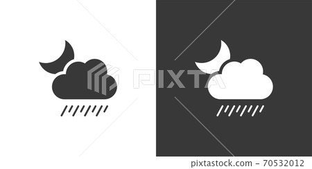 Soft rain, cloud and moon. Isolated icon on black and white background. Weather vector illustration Soft rain, cloud and moon. Isolated icon on black and white background. Weather vector illustration 70532012