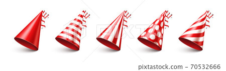 Party shiny hat with ribbon on white background. Holiday decoration. Birthday celebration. Vector Party shiny hat with ribbon on white background. Holiday decoration. Birthday celebration. Vector 70532666