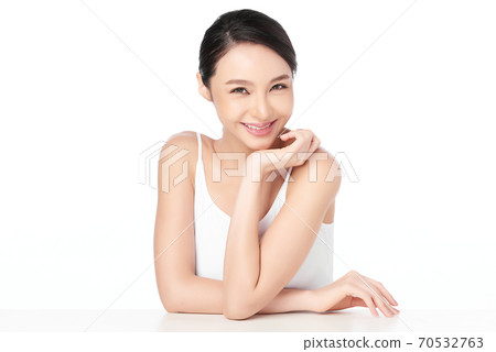 Beautiful young asian woman with clean fresh skin on white background, Face care, Facial treatment, Beautiful young asian woman with clean fresh skin on white background, Face care, Facial treatment, 70532763