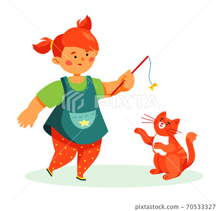 Girl with a cat - colorful flat design style illustration 70533327