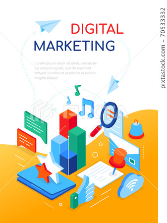 Digital marketing concept - modern isometric web banner Digital marketing concept - modern isometric web banner 70533332