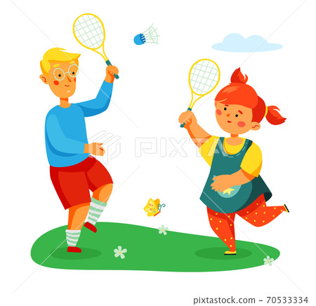 Children playing badminton - colorful flat design style illustration Children playing badminton - colorful flat design style illustration 70533334