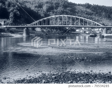 Dried out river bed of the Elbe, summer 2018. Dried out river bed of the Elbe, summer 2018. 70534285