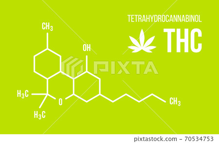 THC molecular structure illustration on green background. Tetrahydrocannabinol chemistry cannabis formula vector 70534753
