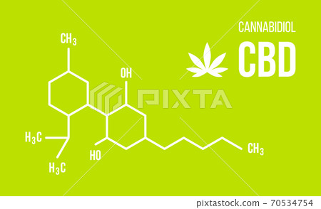 CBD molecular structure illustration on green background. Cannabinol chemistry cannabis formula vector 70534754