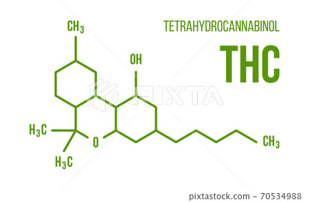 Tetrahydrocannabinol chemistry cannabis formula on white background vector symbol. THC molecular structure illustration 70534988