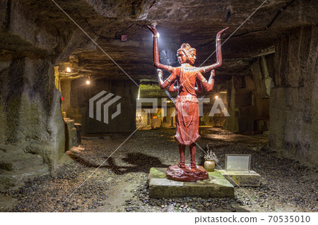 Image of Indian deity at Hanibe caves, Komatsu, Ishikawa Prefecture, Japan. 70535010