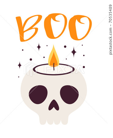 halloween card with funny skull candle, vector illustration 70535489