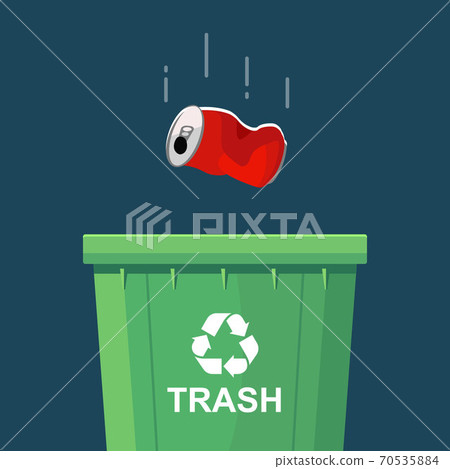 throwing a can in a green trash bin throwing a can in a green trash bin 70535884