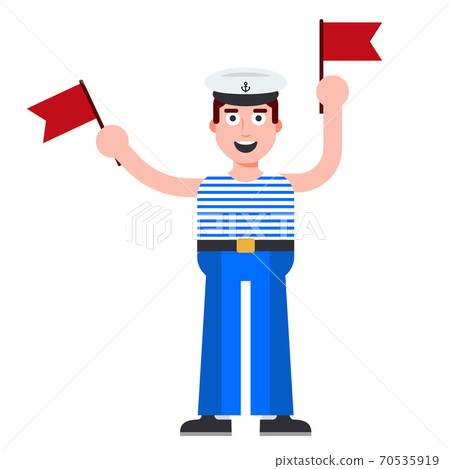 young sailor with flags in his hands. young sailor with flags in his hands. 70535919