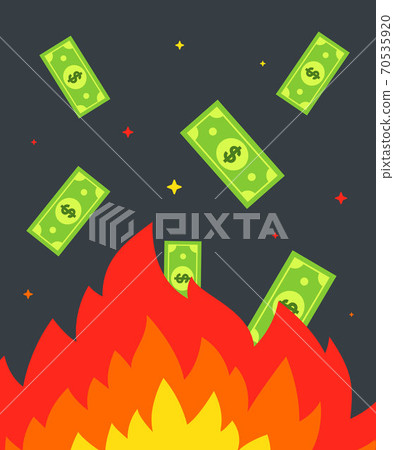 burn money in a fire. banknotes fly into the fire. burn money in a fire. banknotes fly into the fire. 70535920