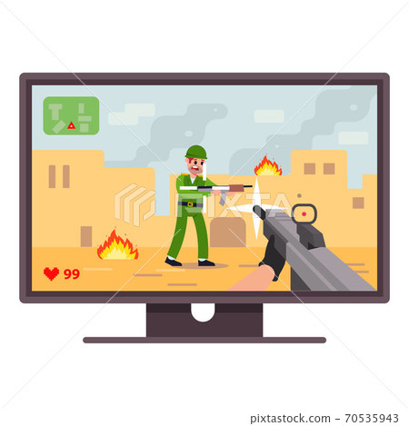 playing a computer game on a computer playing a computer game on a computer 70535943
