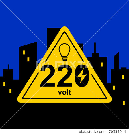 yellow triangular sign of 220 volts yellow triangular sign of 220 volts 70535944