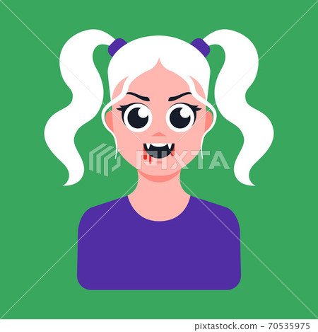 young blond vampire girl with blood on her lips 70535975