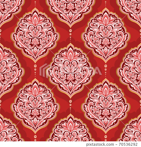 Red Indian seamless pattern with floral ornament. Red Indian seamless pattern with floral ornament. 70536292