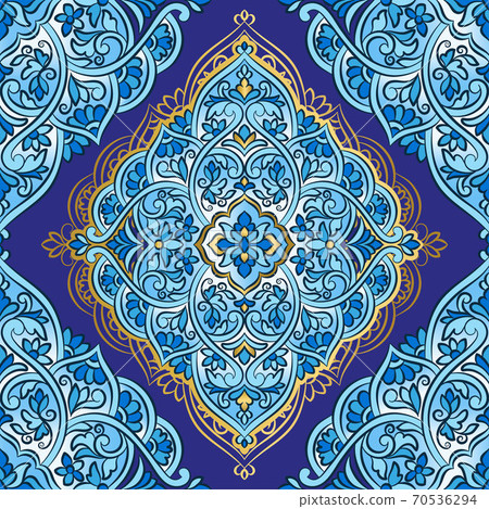 Gold and blue luxury ornament seamless pattern.  70536294