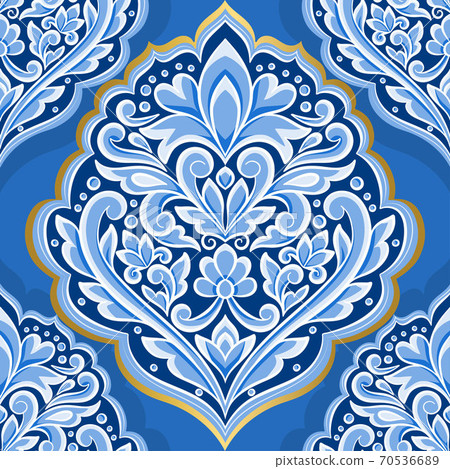 Blue and white damask vector seamless pattern. - Stock Illustration