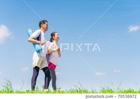 Senior, couple, walking, yoga Senior, couple, walking, yoga 70536972