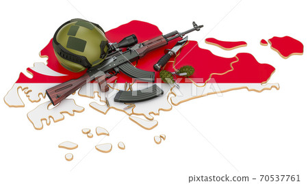 Military force, army or war conflict in Singapore concept. 3D rendering 70537761