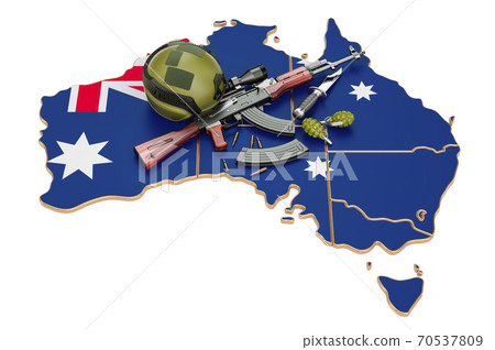 Military force, army or war conflict in Australia concept. 3D rendering Military force, army or war conflict in Australia concept. 3D rendering 70537809