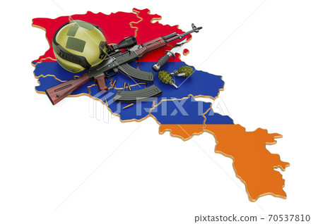 Military force, army or war conflict in Armenia concept. 3D rendering Military force, army or war conflict in Armenia concept. 3D rendering 70537810